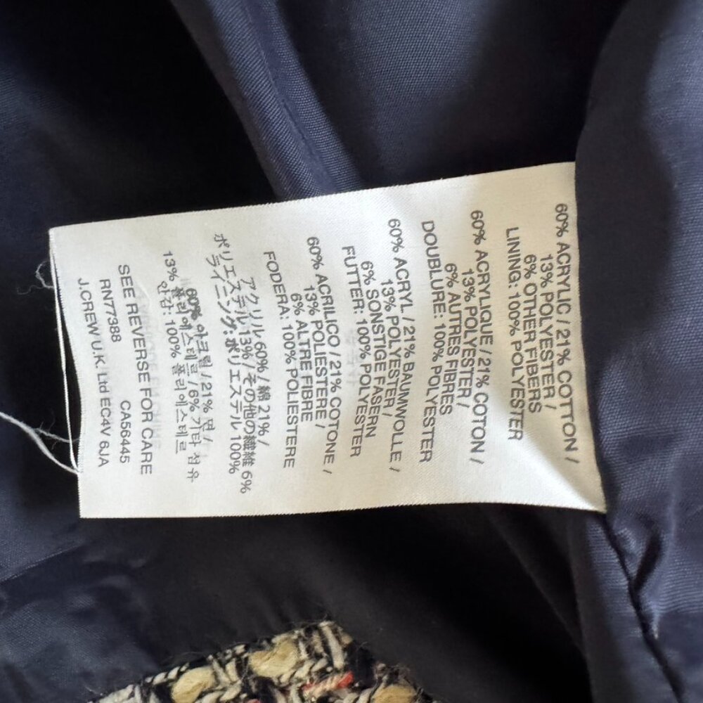 J. Crew Tweed Jacket Womens Fringe Zip Up Blazer Classic Career Suit - Size 6 - Picture 8 of 13